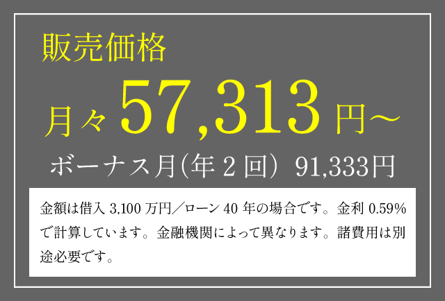販売価格 月々57,313円～ボーナス月（年２回）91,333円