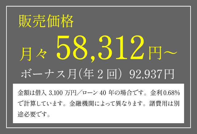 販売価格 月々57,313円～ボーナス月（年２回）91,333円